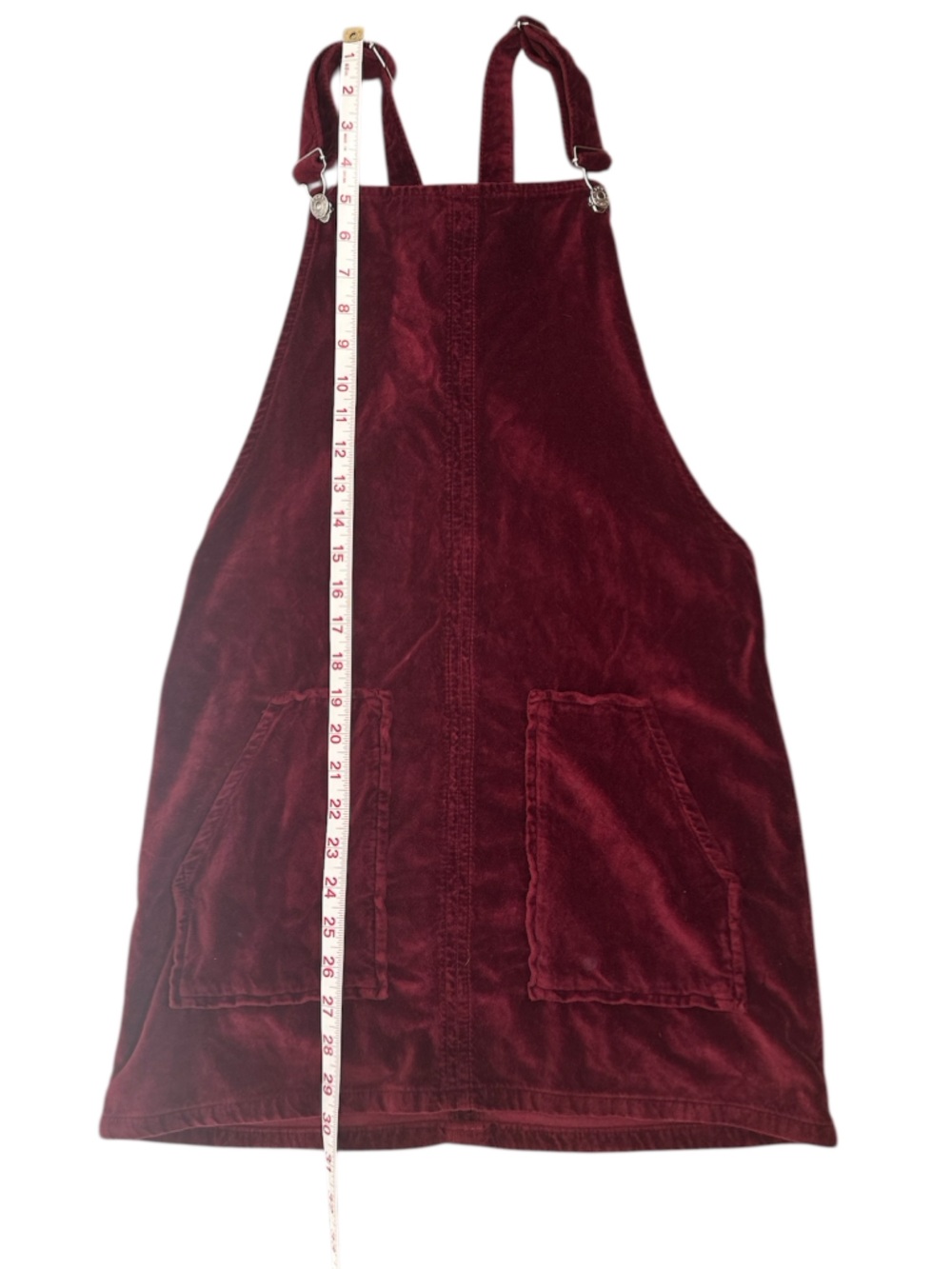 Top shot Moto Velvet Pinafore Overall Dress in Deep Burgundy Size 4 - Picture 2 of 5